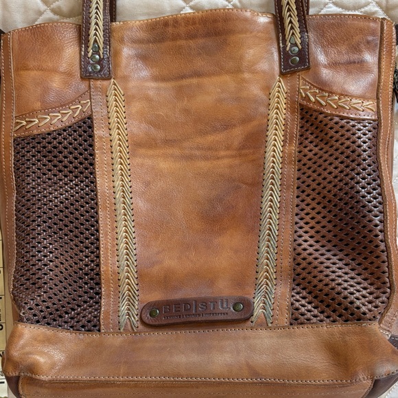 Bed Stu Handbags - Bed Stu Two-Tone Brown Leather Shoulder Bag